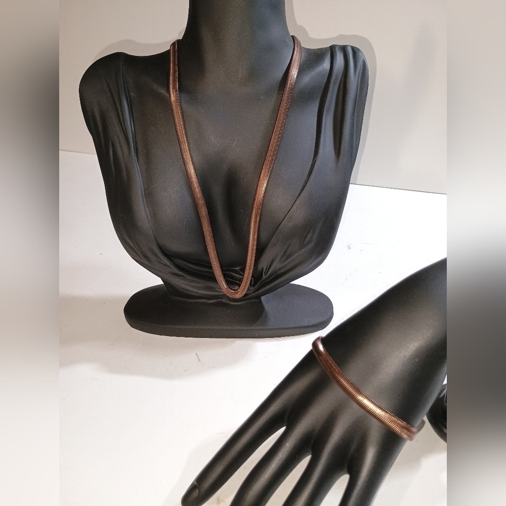 Copper-Tone Stainless Steel Necklace and Bracelet Set